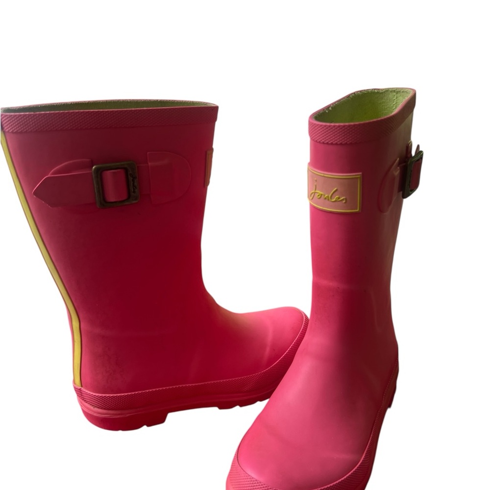 Joules pink and neon green girls Rain Boots kids rain snow garden boots size 2